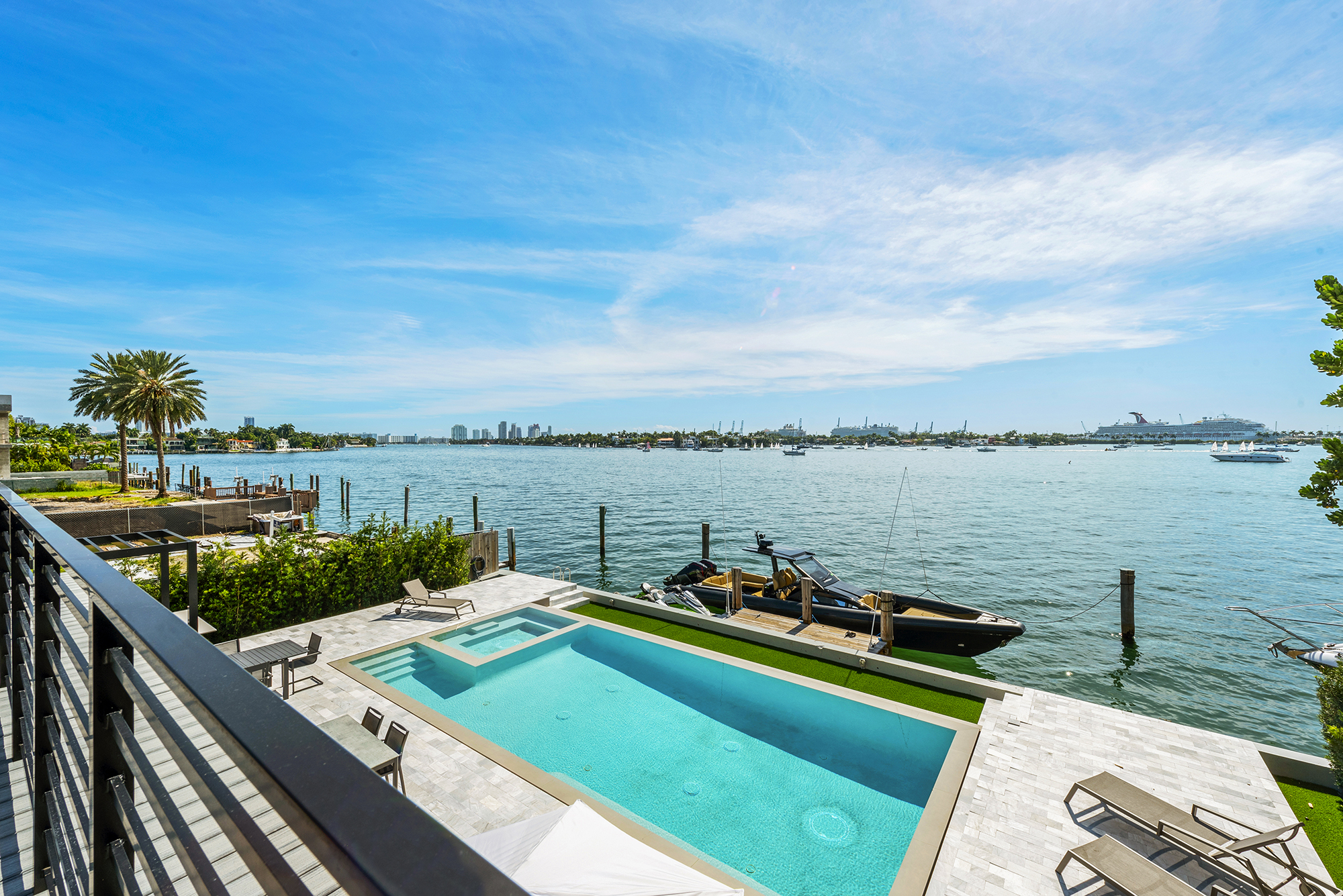 1300 S Venetian Way waterfront pool and Biscayne Bay view